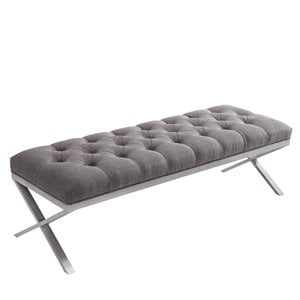Armen Living Milo Modern Stainless Steel Bedroom Bench in Gray