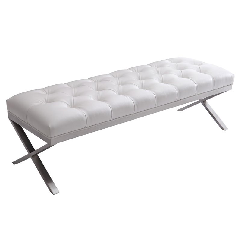 Armen Living Milo Faux Leather Upholstered Bedroom Bench in White