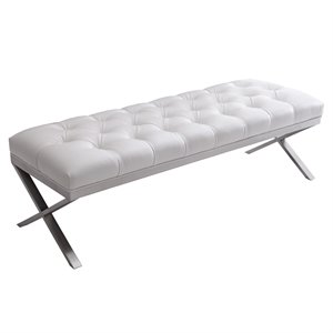 Armen Living Milo Modern Faux Leather Bedroom Bench in White
