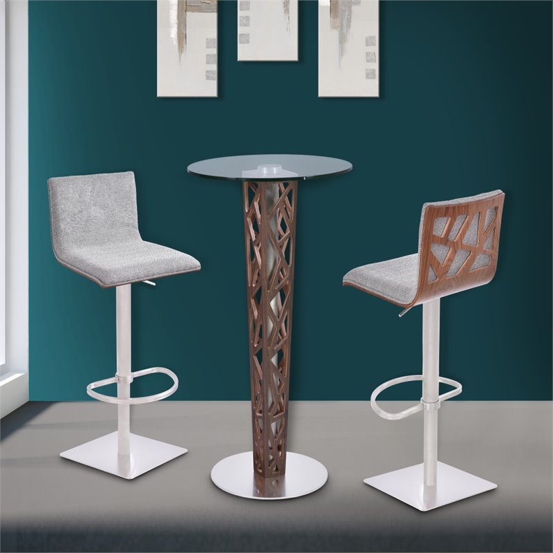 Armen Living Crystal Modern Round Glass Top Bar Table in Walnut