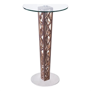 armen living crystal glass top bar table in walnut