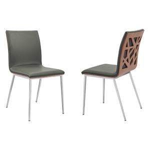 Armen Living Crystal Modern Faux Leather Dining Chair in Gray (Set of 2)