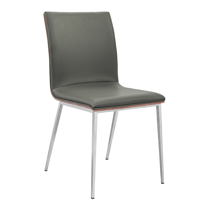 Armen Living Crystal Modern Faux Leather Dining Chair in Gray (Set of 2)