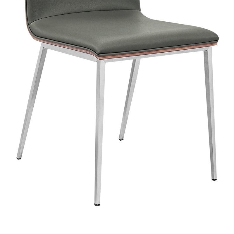 Armen Living Crystal Modern Faux Leather Dining Chair in Gray (Set of 2)