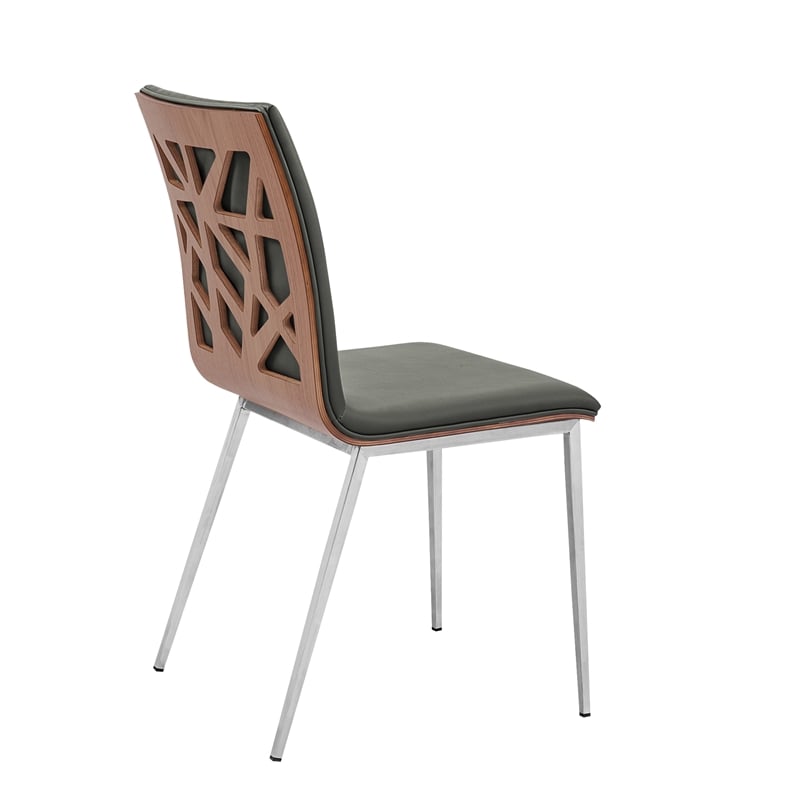 Armen Living Crystal Modern Faux Leather Dining Chair in Gray (Set of 2)
