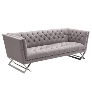 armen living odyssey fabric upholstered sofa in gray tweed