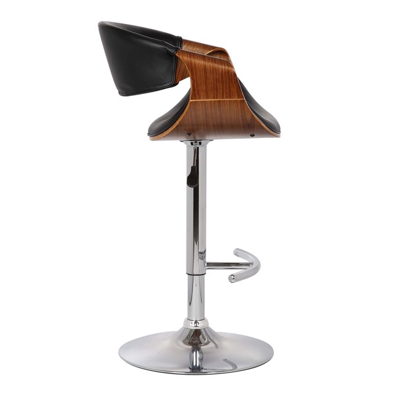 Armen Living Butterfly Contemporary Faux Leather Bar Stool in Black and walnut