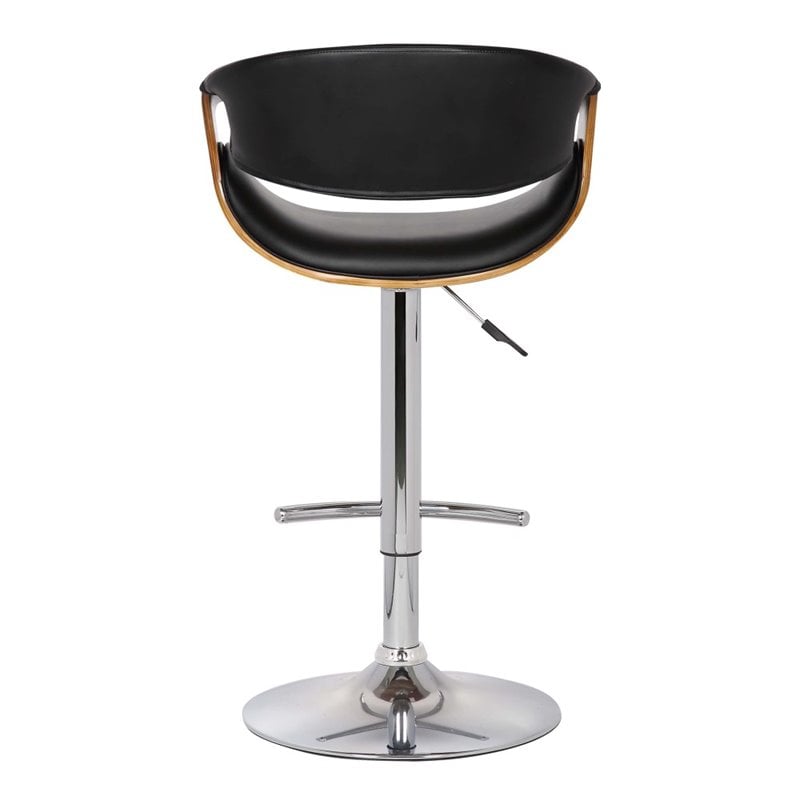 Armen Living Butterfly Contemporary Faux Leather Bar Stool in Black and walnut