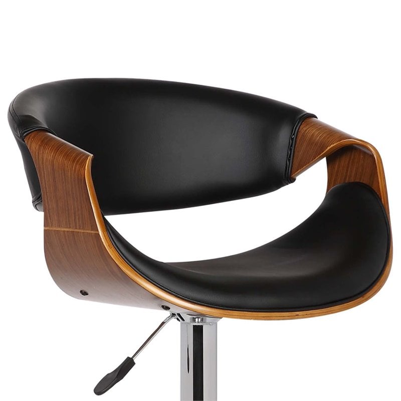 Armen Living Butterfly Contemporary Faux Leather Bar Stool in Black and walnut