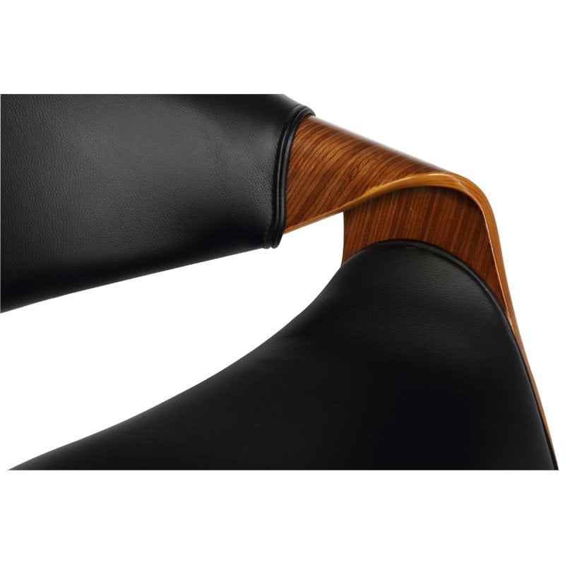 Armen Living Butterfly Contemporary Faux Leather Bar Stool in Black and walnut