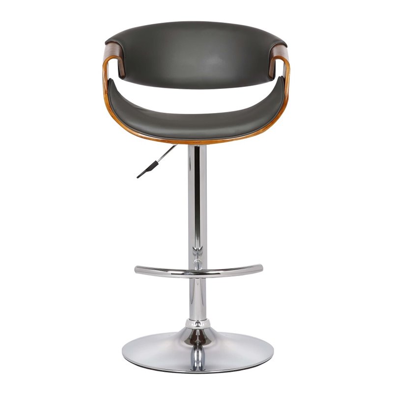 Armen Living Butterfly Modern Faux Leather Bar Stool in Gray and Walnut
