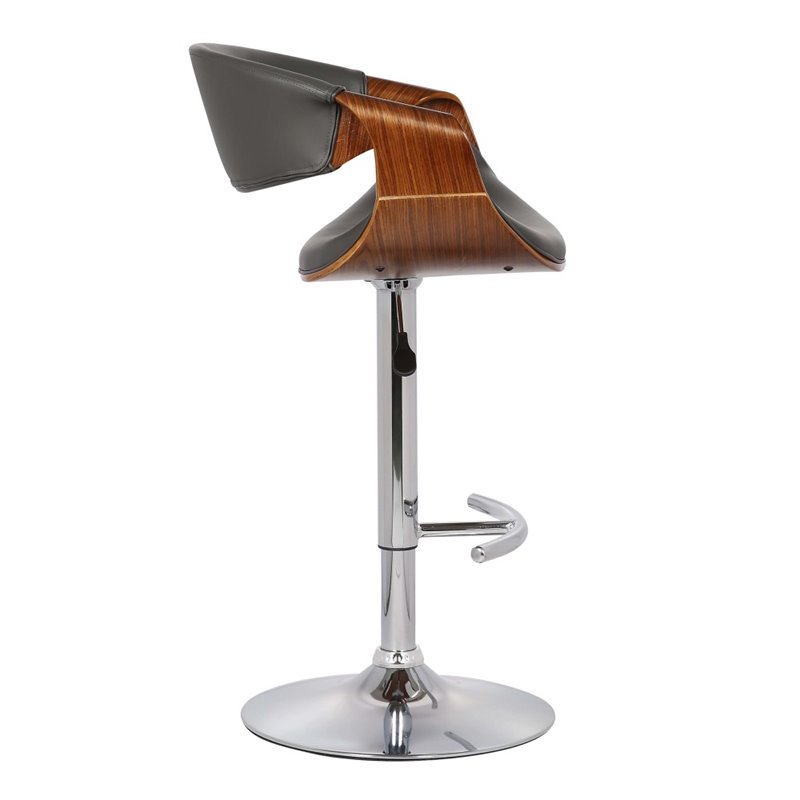 Armen Living Butterfly Modern Faux Leather Bar Stool in Gray and Walnut