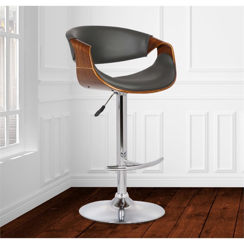 Armen Living Butterfly Modern Faux Leather Bar Stool in Gray and Walnut