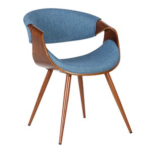 Armen Living Butterfly Modern Fabric Dining Chair in Walnut and blue