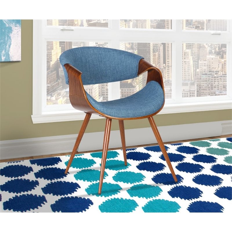 Armen Living Butterfly Modern Fabric Dining Chair in Walnut and blue