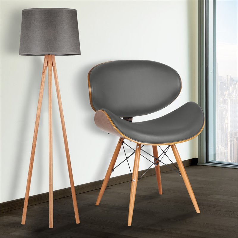 Armen Living Cassie Modern Faux Leather Dining Chair in Walnut and Gray