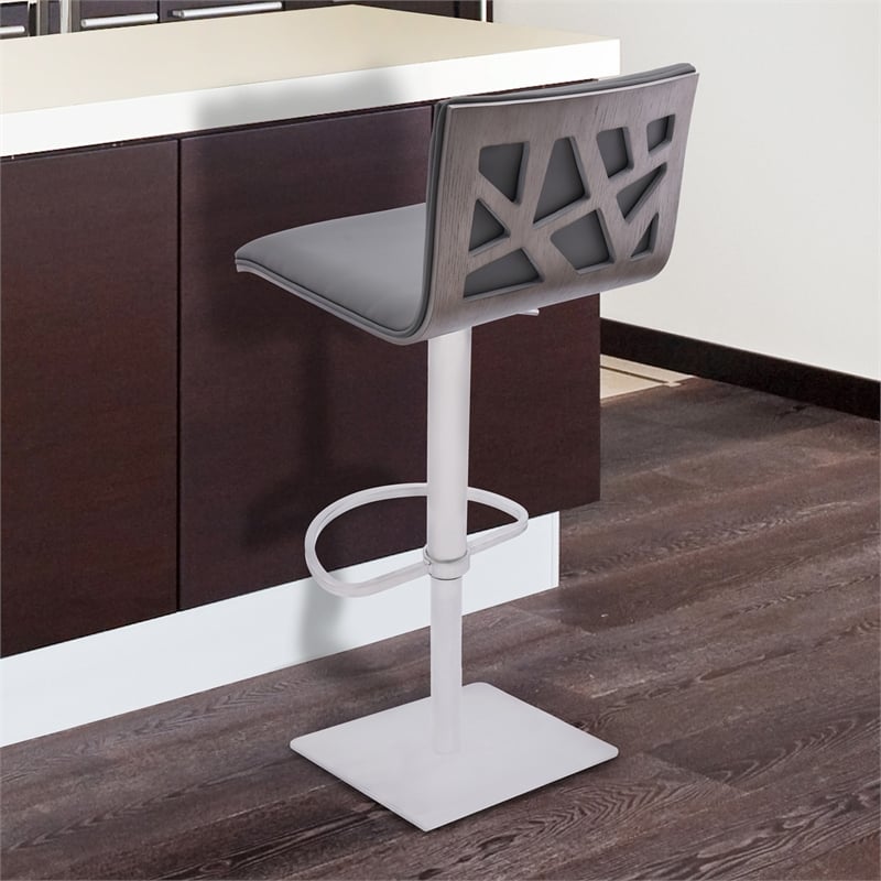 Armen Living Crystal Modern Faux Leather Swivel Bar Stool in Gray