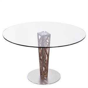 armen living glass round dining table in brushed stainless steel/gray walnut