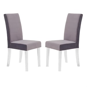Armen Living Dalia Modern Velvet Upholstered Dining Chair in Gray (Set of 2)