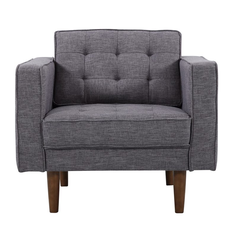 Armen Living Element Modern Linen Fabric & Wood Chair in Dark Gray/Walnut