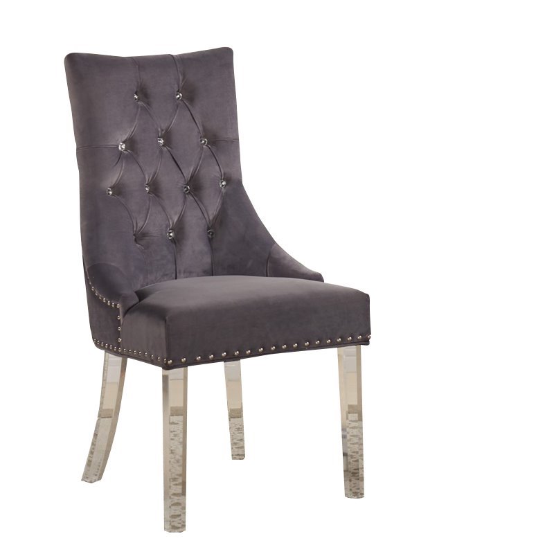 Armen Living Gobi Modern Velvet Upholstered Dining Chair in Gray
