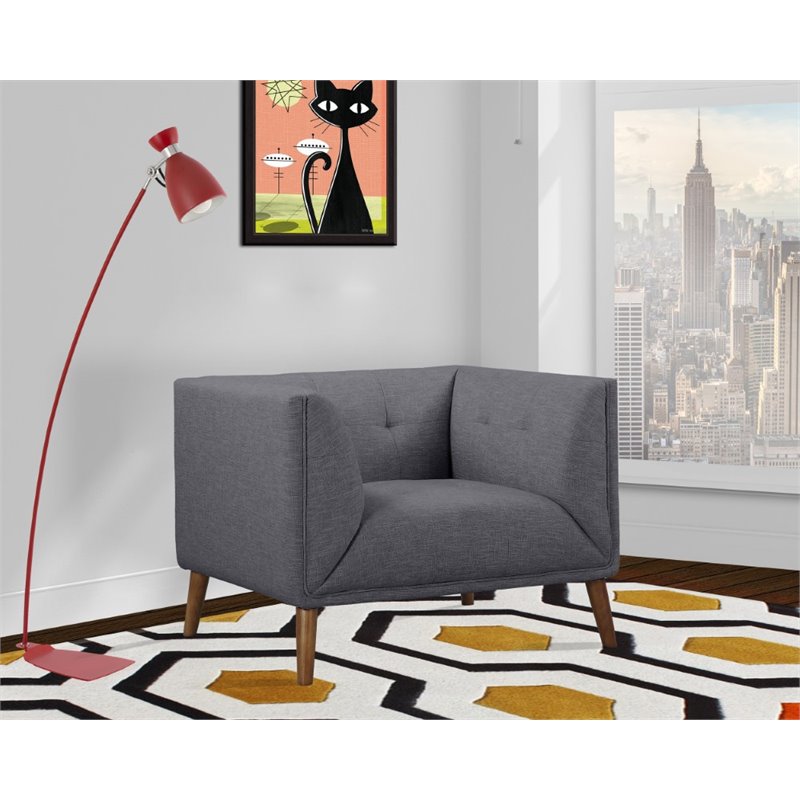Armen Living Hudson Modern Fabric Chair in Dark Gray and Walnut