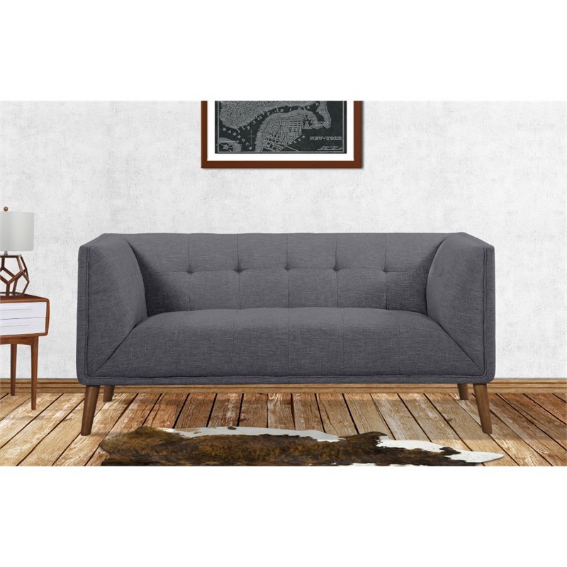 Armen Living Hudson Modern Fabric Upholstered Loveseat in Dark Gray