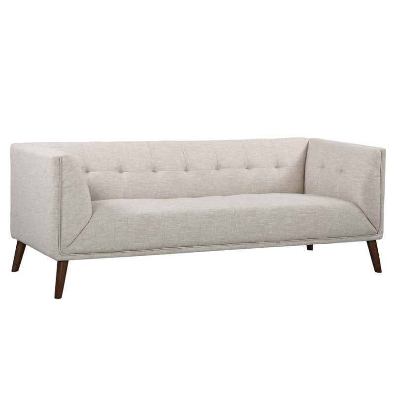 Armen Living Hudson Button-Tufted Fabric Upholstered Sofa in Beige