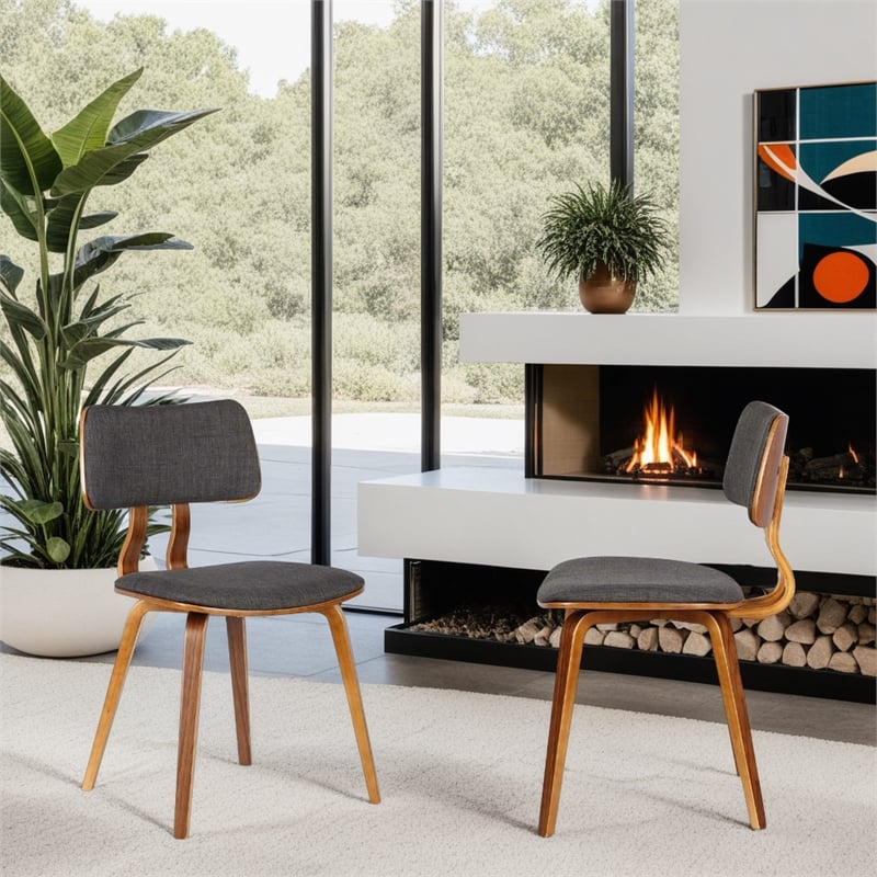 Armen Living Jaguar Modern Wood & Fabric Dining Chair in Walnut/Charcoal
