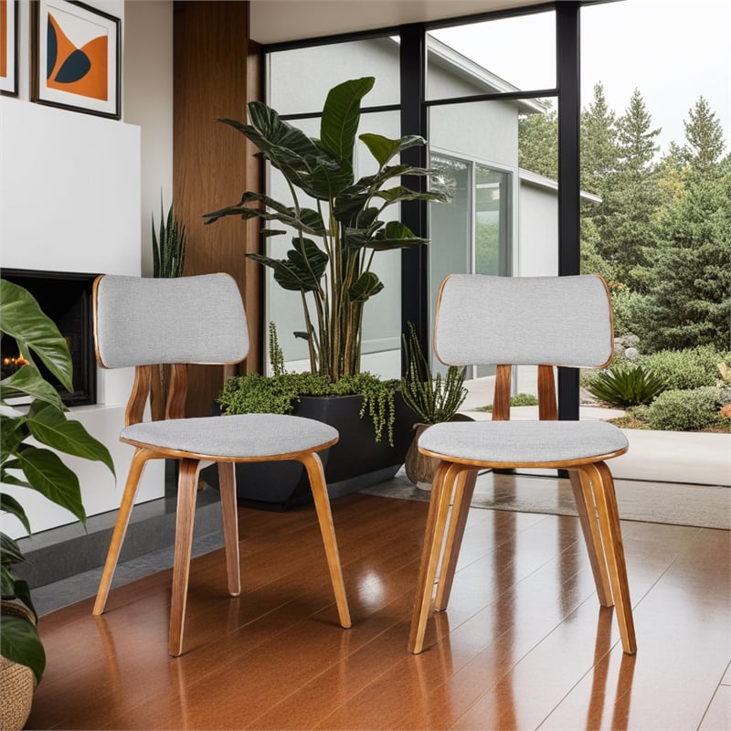 Armen Living Jaguar Modern Fabric Dining Chair in Walnut Wood and Gray