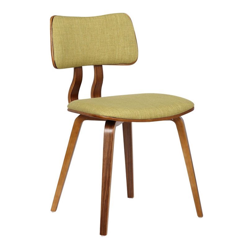 Armen Living Jaguar Modern Wood Dining Chair in Walnut Wood and Green