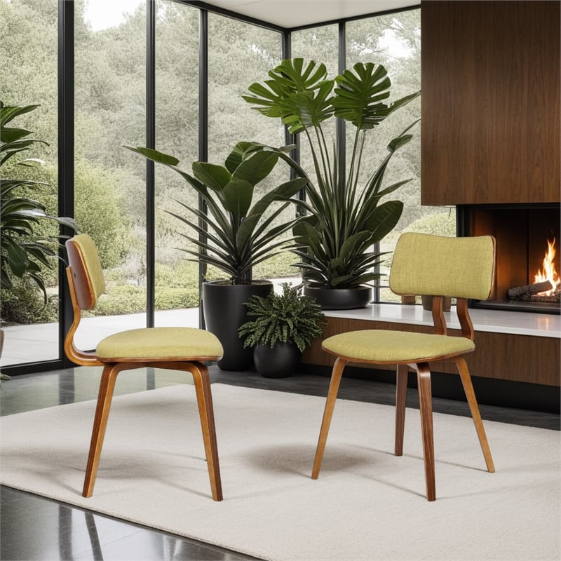 Armen Living Jaguar Modern Wood Dining Chair in Walnut Wood and Green