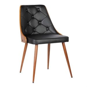Armen Living Lily Modern Leather Dining Chair in Walnut Wood and Black