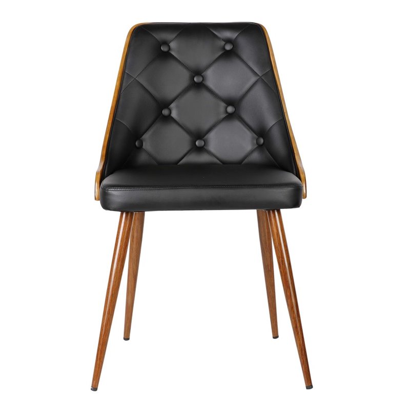 Armen Living Lily Modern Leather Dining Chair in Walnut Wood and Black