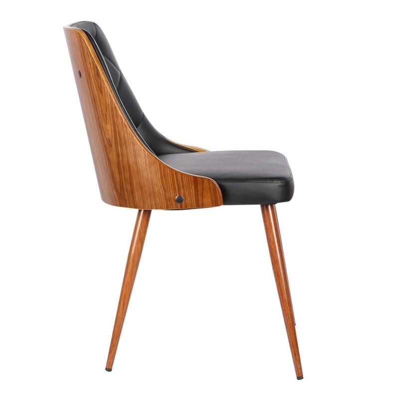 Armen Living Lily Modern Leather Dining Chair in Walnut Wood and Black