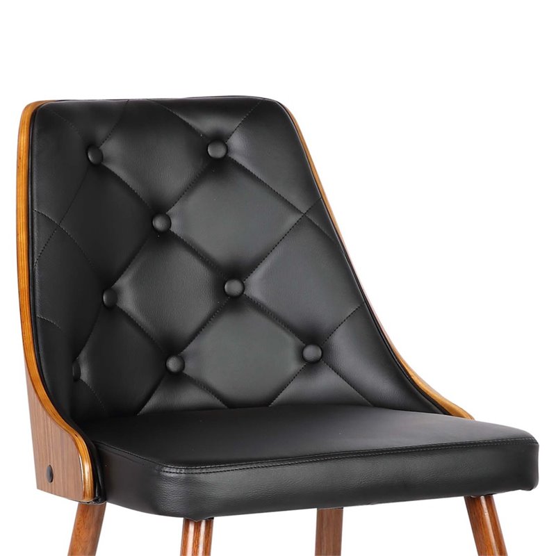 Armen Living Lily Modern Leather Dining Chair in Walnut Wood and Black