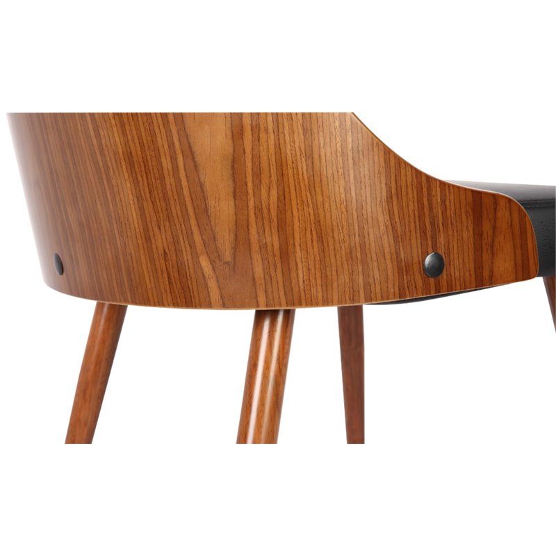Armen Living Lily Modern Leather Dining Chair in Walnut Wood and Black