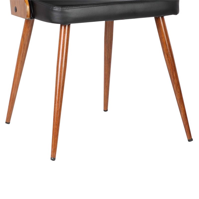 Armen Living Lily Modern Leather Dining Chair in Walnut Wood and Black