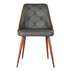 Armen Living Lily 18&quot Modern Faux Leather & Wood Dining Chair in Walnut/Gray