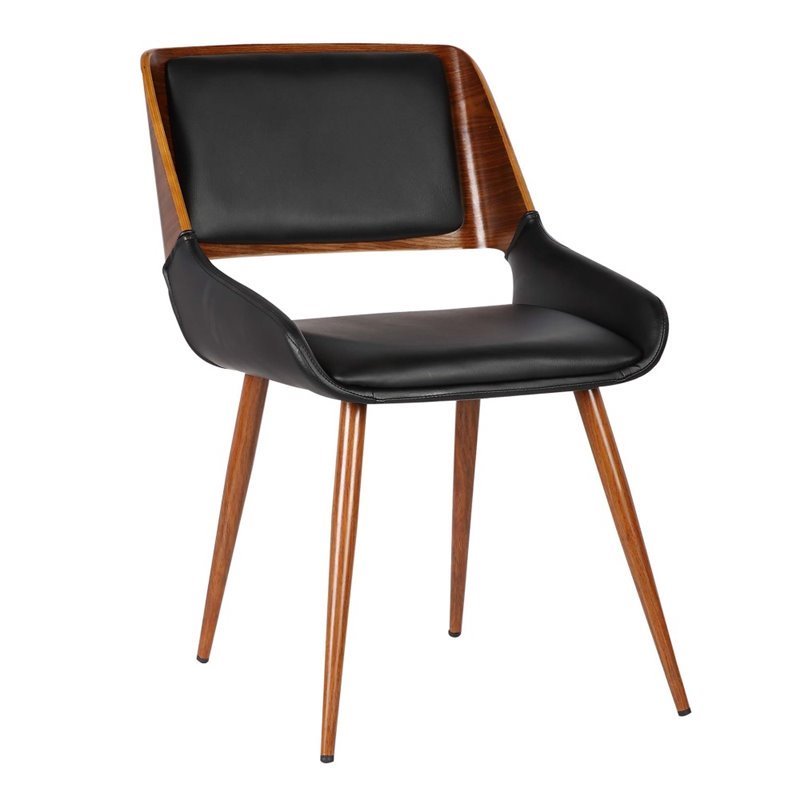 Armen Living Panda Modern Leather Dining Chair in Walnut Wood and Black