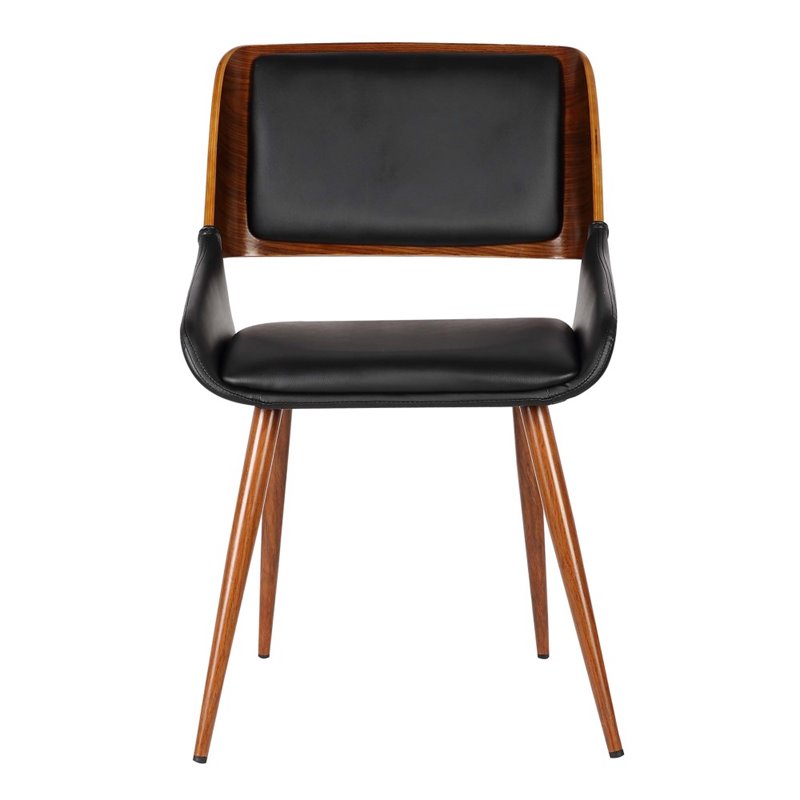 Armen Living Panda Modern Leather Dining Chair in Walnut Wood and Black