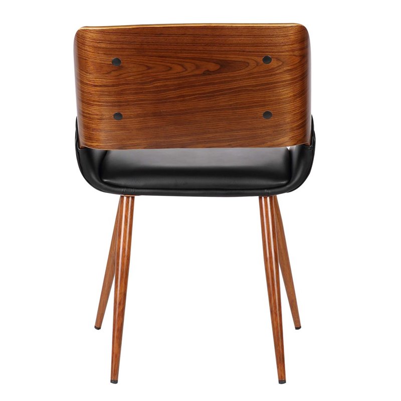 Armen Living Panda Modern Leather Dining Chair in Walnut Wood and Black