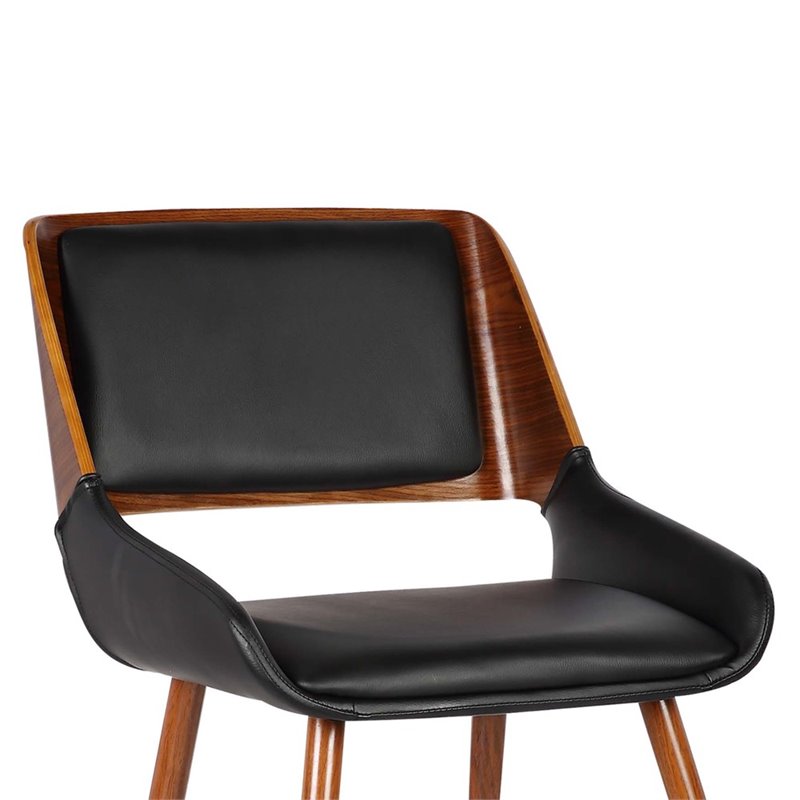 Armen Living Panda Modern Leather Dining Chair in Walnut Wood and Black