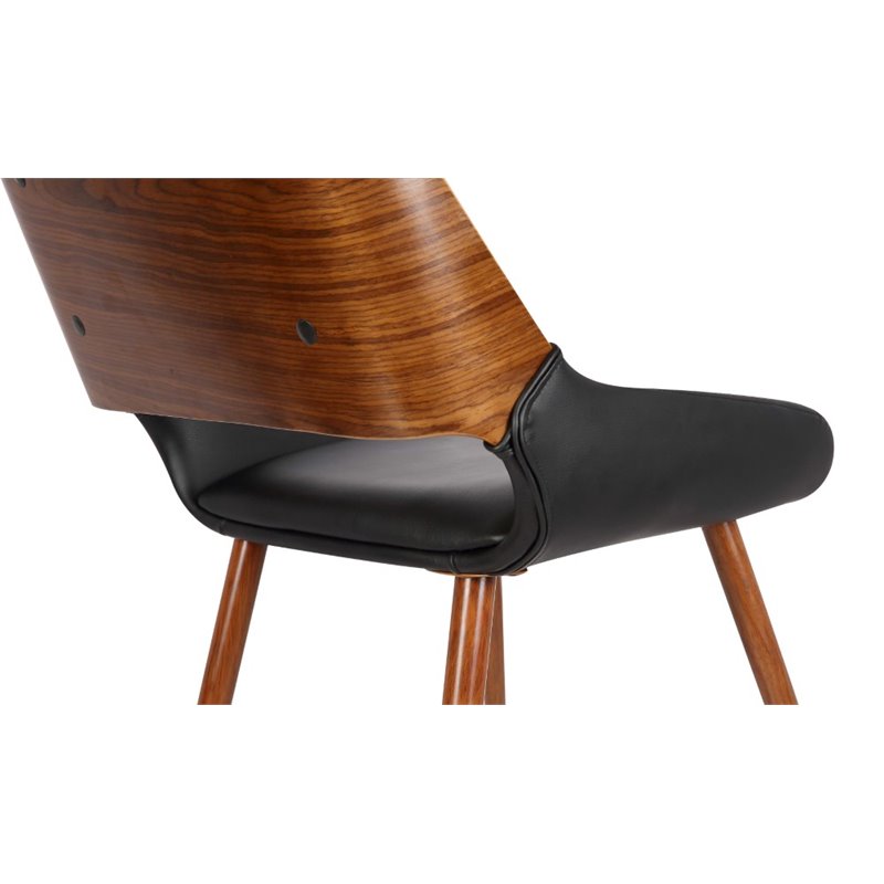 Armen Living Panda Modern Leather Dining Chair in Walnut Wood and Black