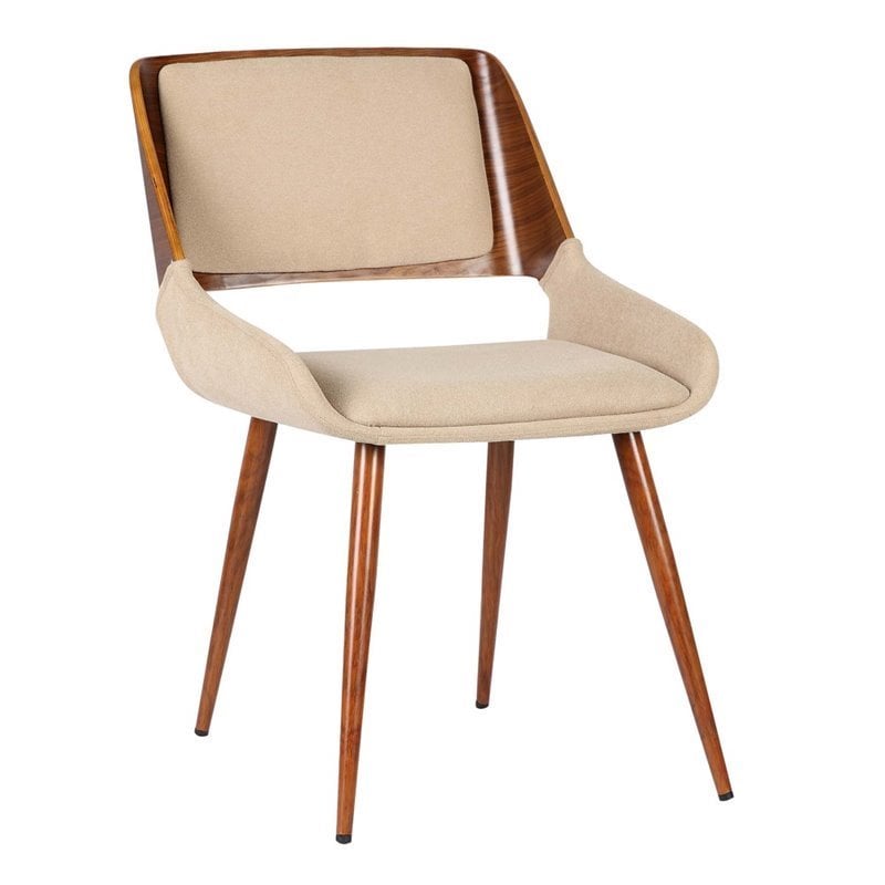 Armen Living Panda Modern Fabric Dining Chair in Walnut Wood and Brown
