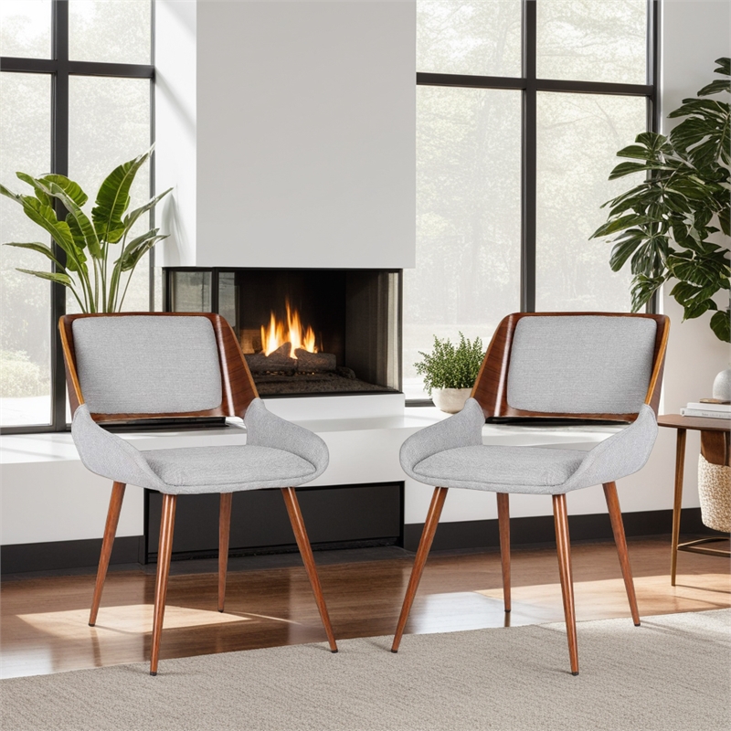 Armen Living Panda Modern Fabric Dining Chair in Walnut Wood and Gray