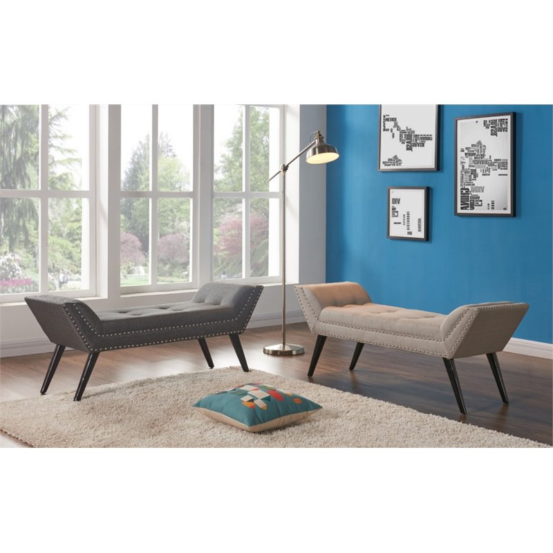 Armen Living Porter Fabric Upholstered Bench in Charcoal