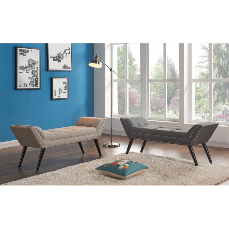 Armen Living Porter Fabric Upholstered Bench in Taupe