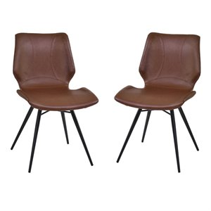 Armen Living Zurich Faux Leather/Metal Dining Chair in Vintage Coffee (Set of 2)
