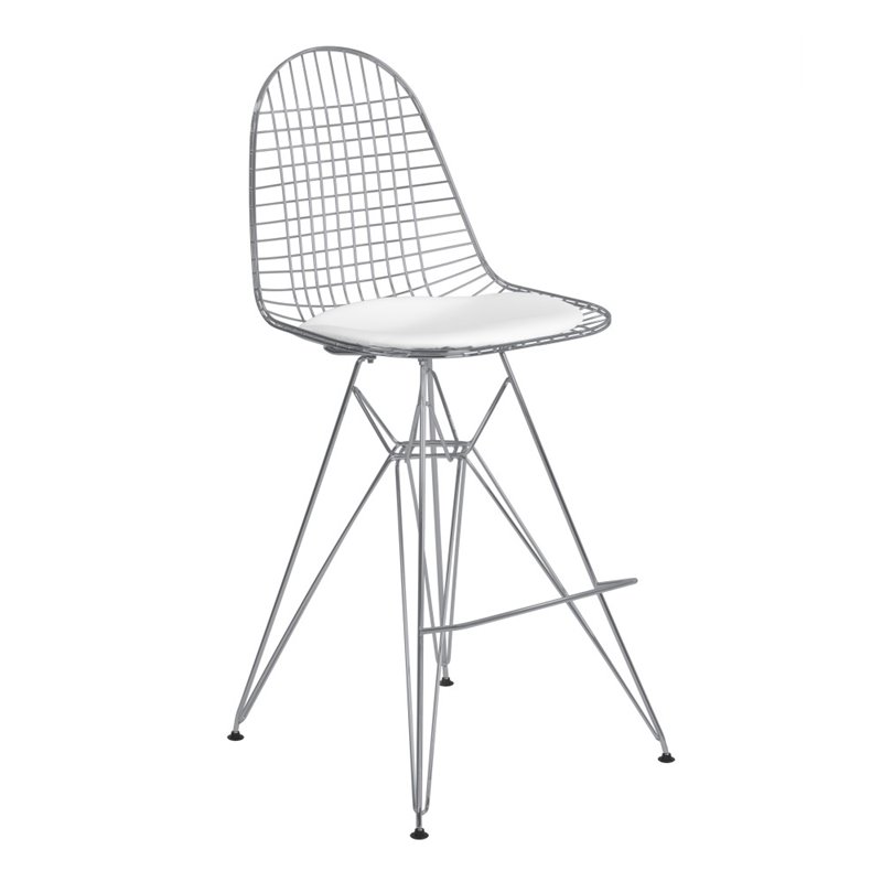 Armen Living Aquila Bar Stool With White Faux Leather Cushion Armen Living Aquila Bar Stool With White Faux Leather Cushion